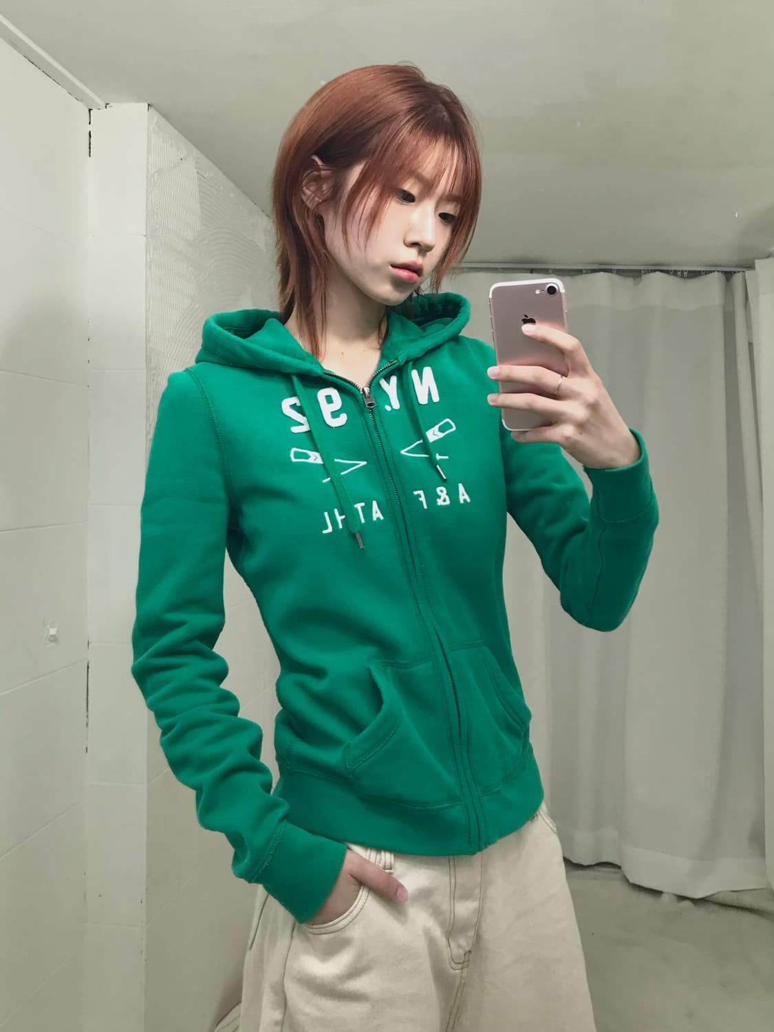 아베크롬비 딱붙 그린 스팽글 후드집업 상품이미지2