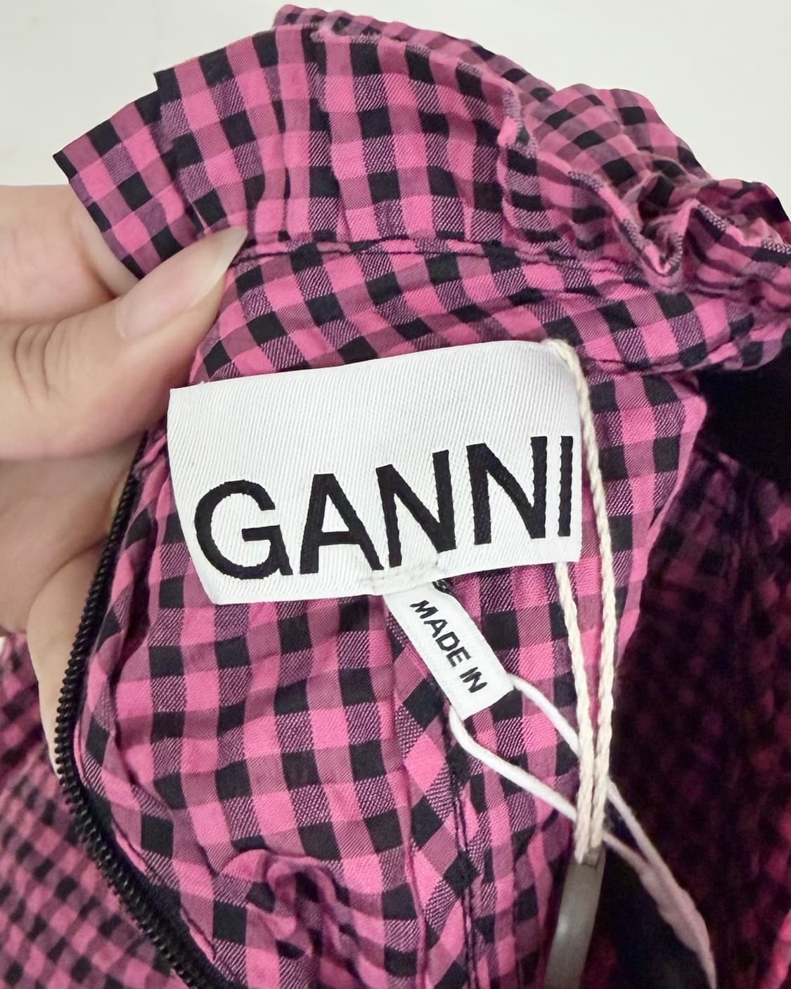 가니 핑크 러플 징햄 쉬어서커 블라우스 상품이미지7