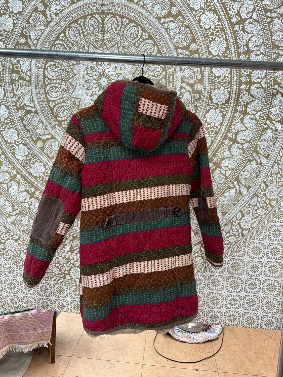 빈티지 패턴 양털 기모 엘보패치 롱 점퍼  상품이미지6