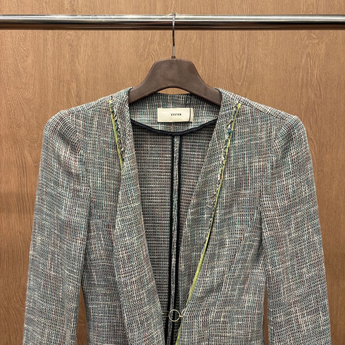 시스템 긴팔 트위드 자켓 미니멀 후크 여밈 오픈 프런트 디테일 그레이 상품이미지4