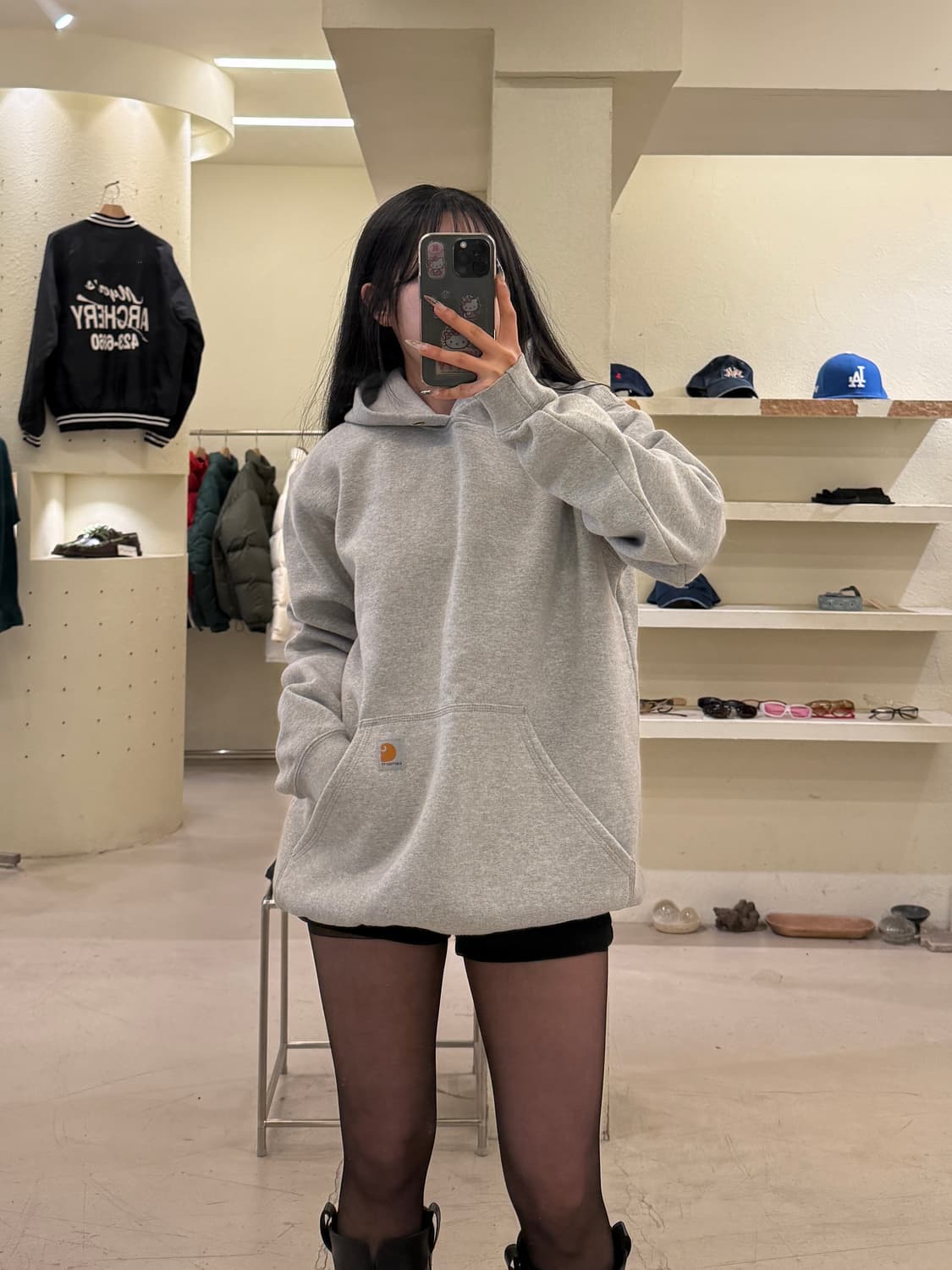 칼하트 로고 패치 후드티 그레이 U977 상품이미지1