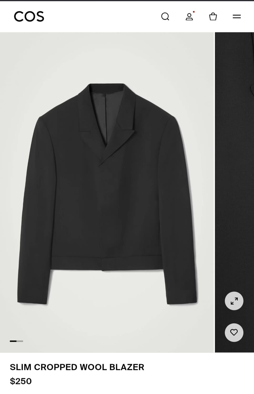 COS 울 테일러드 크롭 자켓 블랙 46(M) 상품이미지7