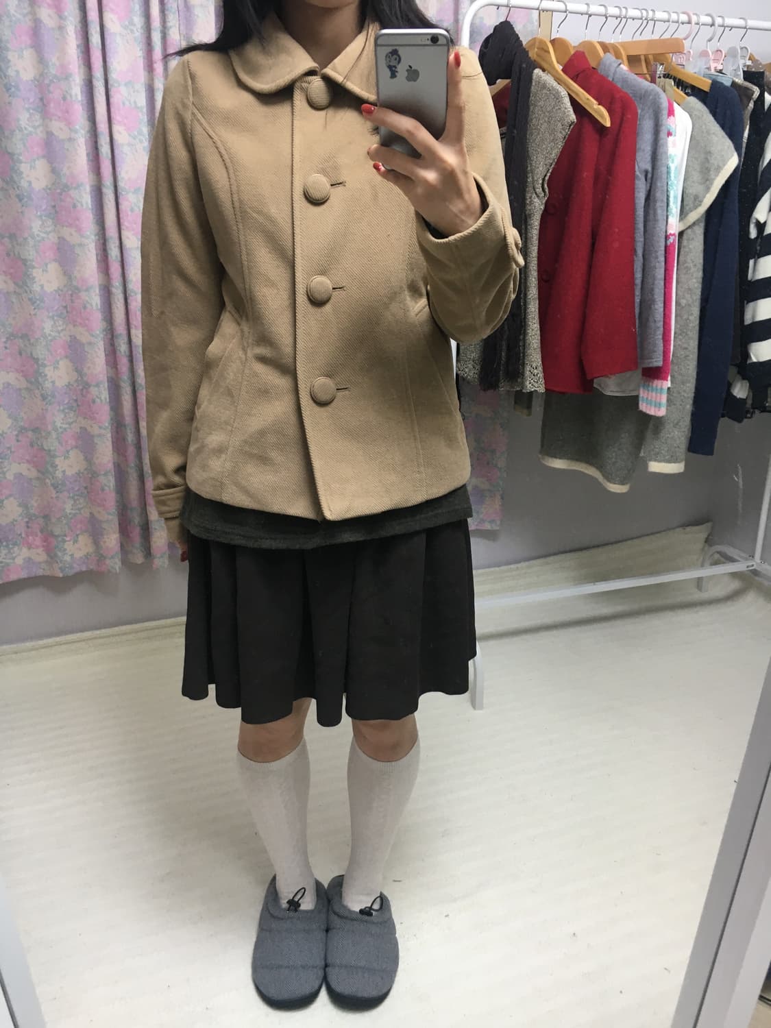 베이지 둥근카라 숏 코트  상품이미지2