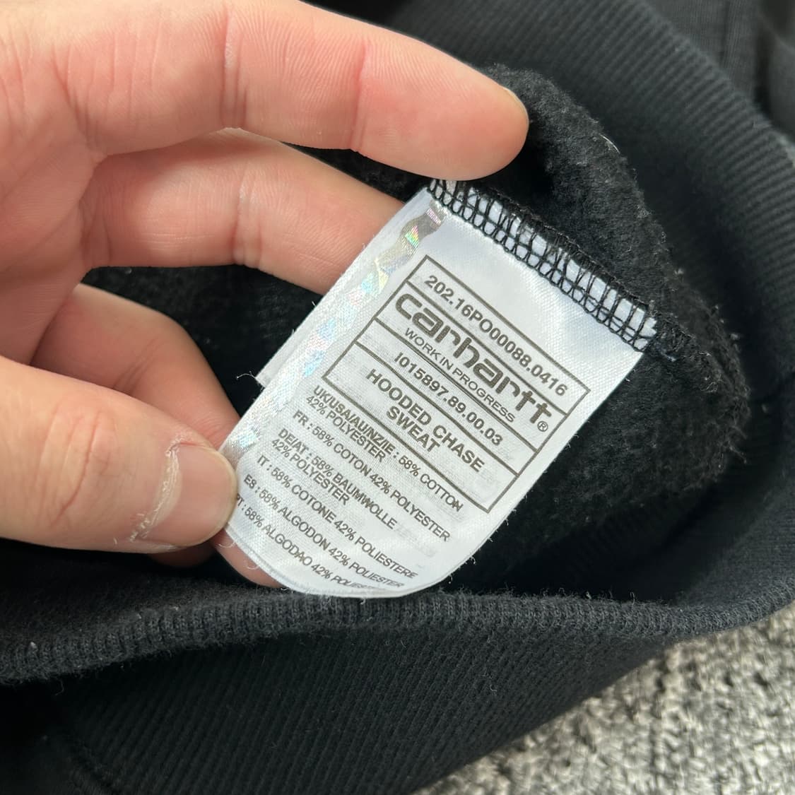 칼하트 wip 소매로고 체이스 블랙 후드티 상품이미지8