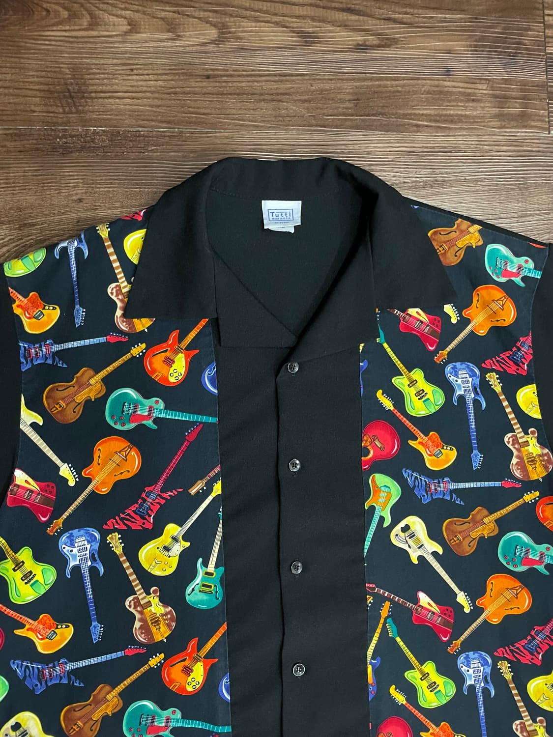 90s Tutti Made In USA 일렉트릭 기타 로큰롤 패턴 셔츠 상품이미지2