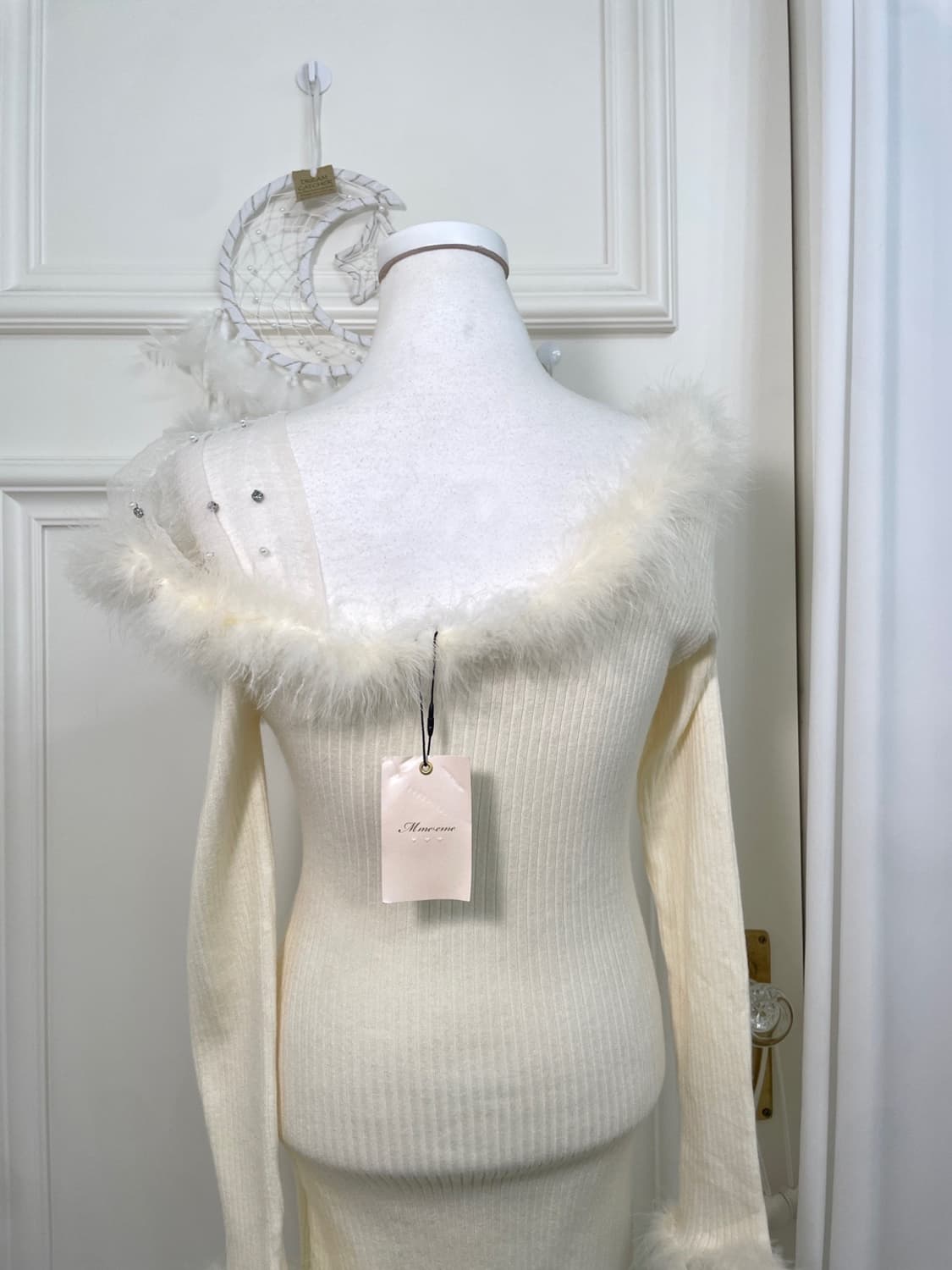 cream ivory fur crystal point diagonal m 상품이미지4