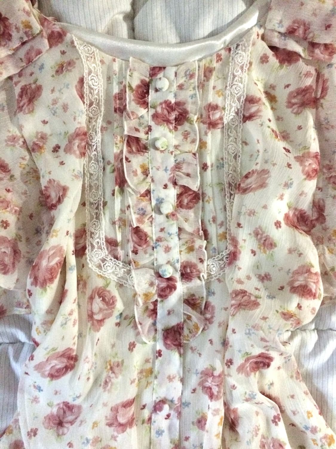 빈티지 히메카지 러블리 플라워 장미 프릴 리본 탑 리즈리사깔 상품이미지2