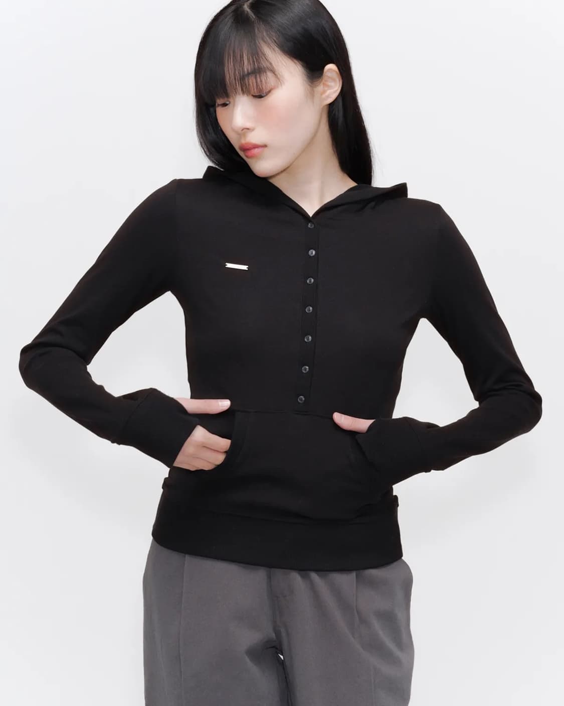 미세키서울 피티드 후디 롱슬리브 블랙 상품이미지1