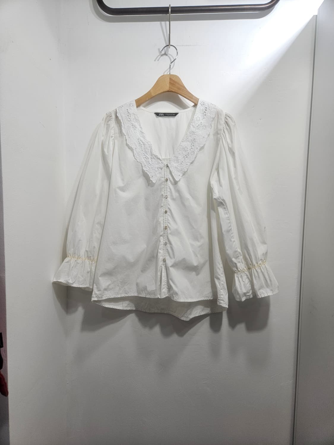 자라(ZARA) 레이스 카라 코튼 로맨틱 블라우스 M 상품이미지1
