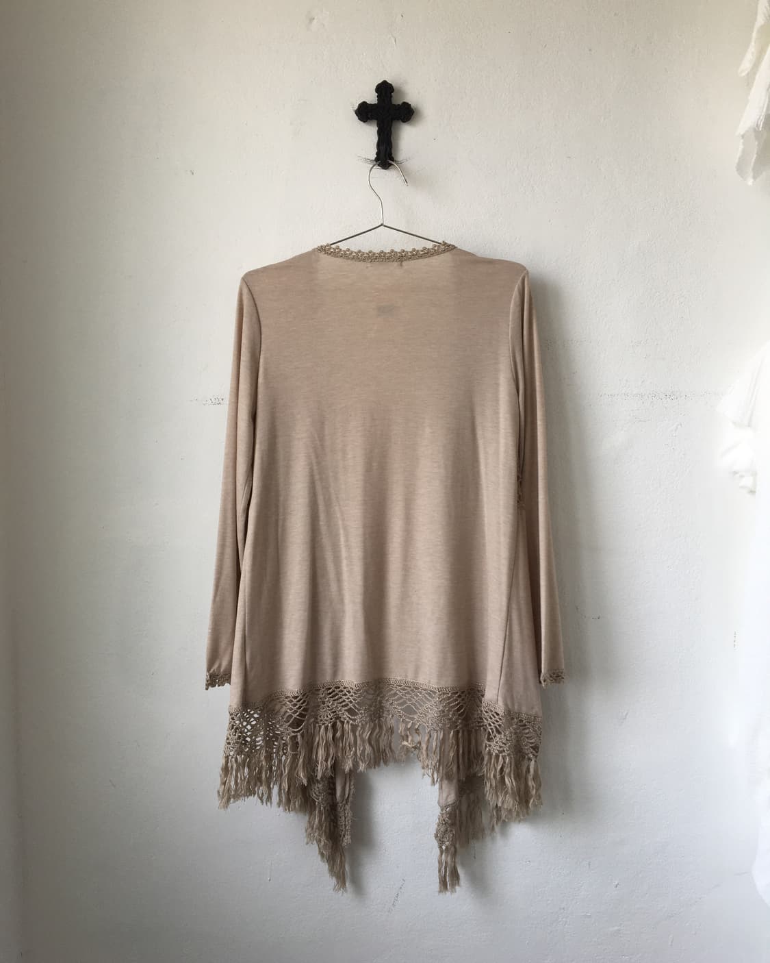 Crochet point fringe open cardigan 상품이미지3