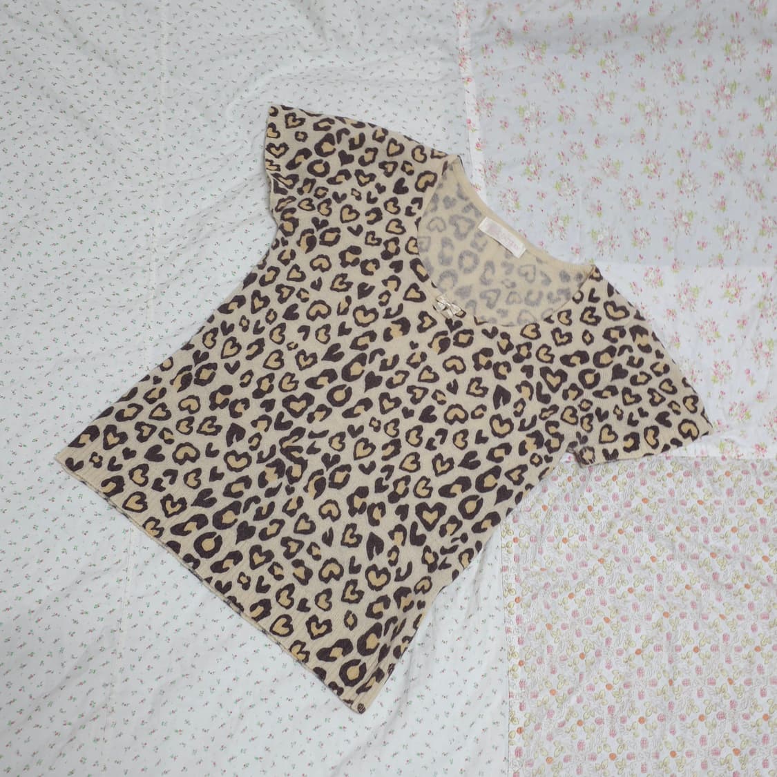 빈티지 리본 호피 반팔 로걀 니트 리즈리사깔 히메갸루 오네갸루 상품이미지2