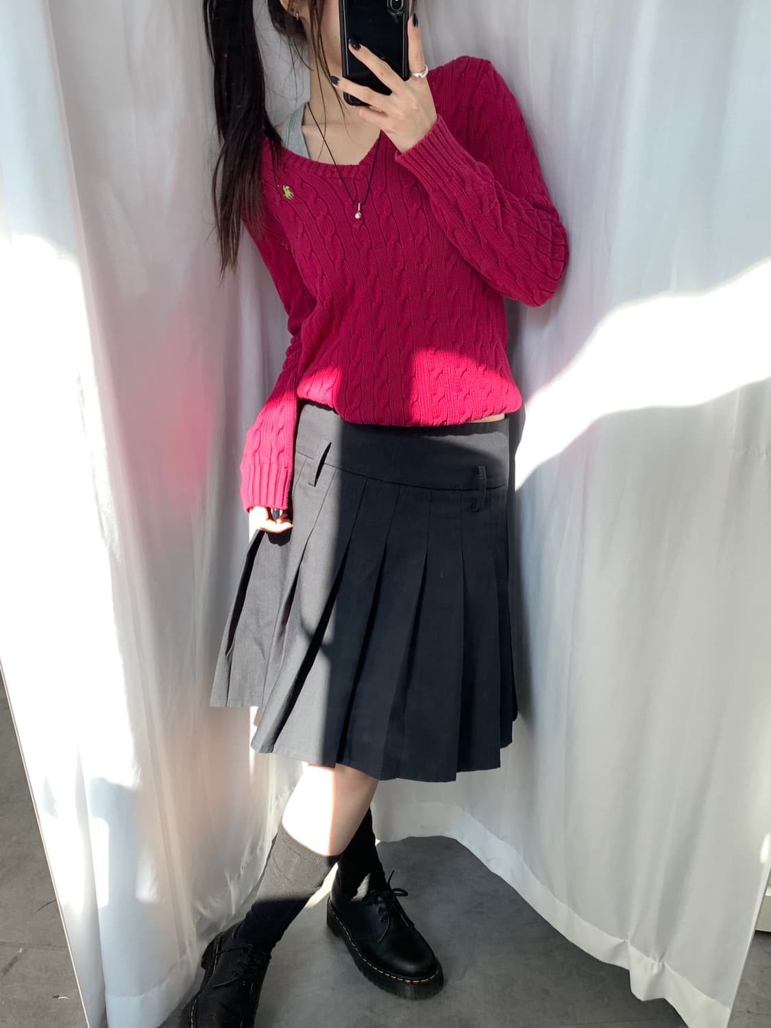 Polo 랄프로렌 코튼 마젠타핑크 케이블 브이넥 니트 상품이미지2