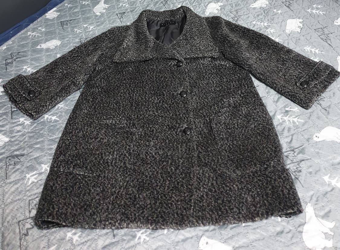 시슬리 트위드 모직 하이넥 미디코트 그레이 (S) 상품이미지1