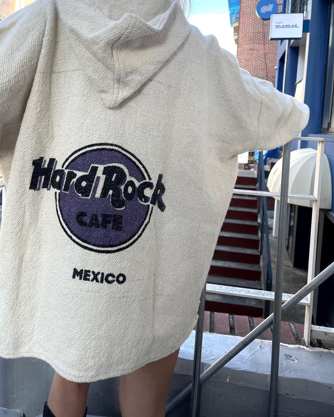 하드락카페 오버핏 코튼니트 후드티 상품이미지3