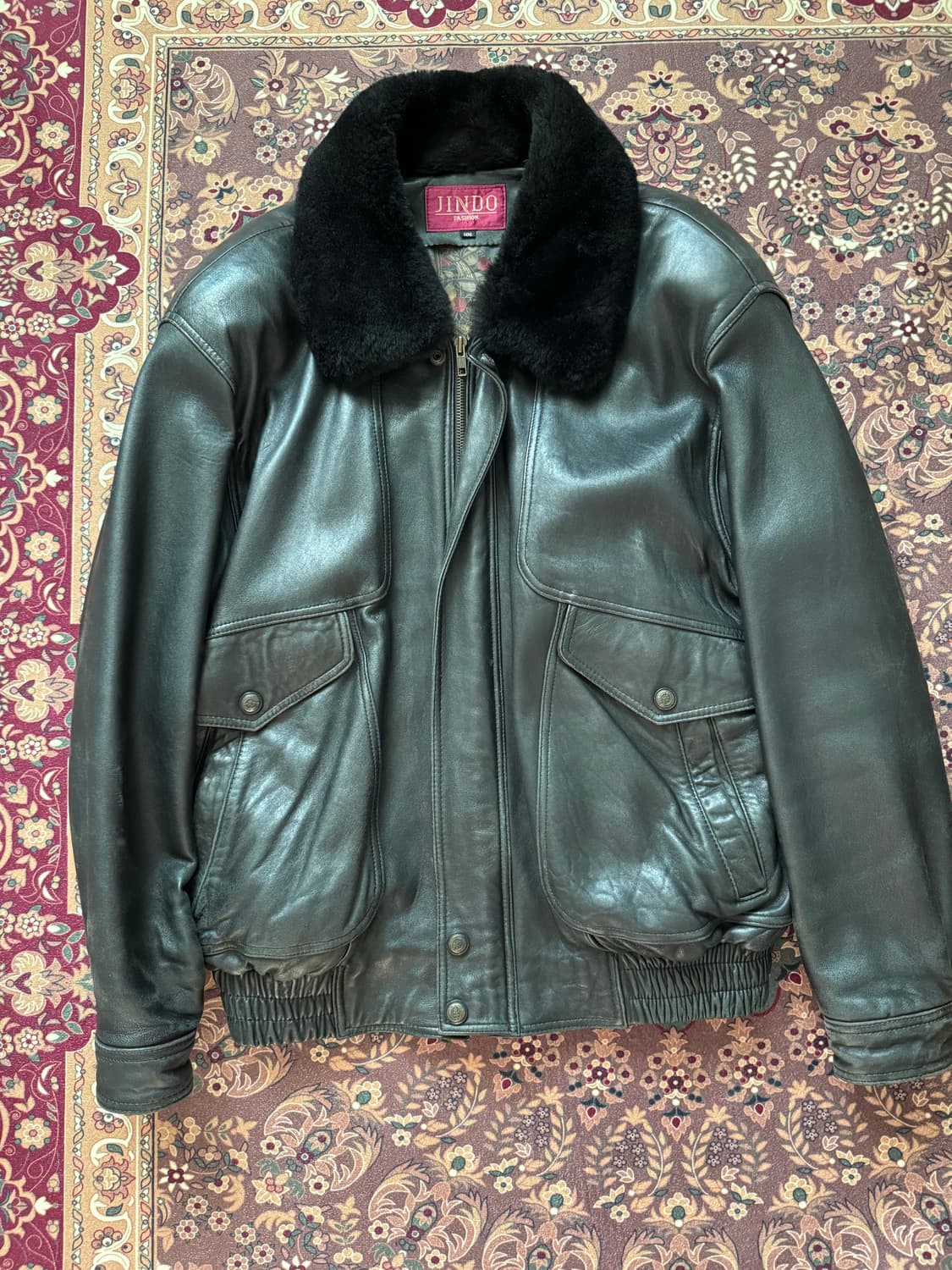 90's Japanese Shell-leather sherpa jacke 상품이미지1