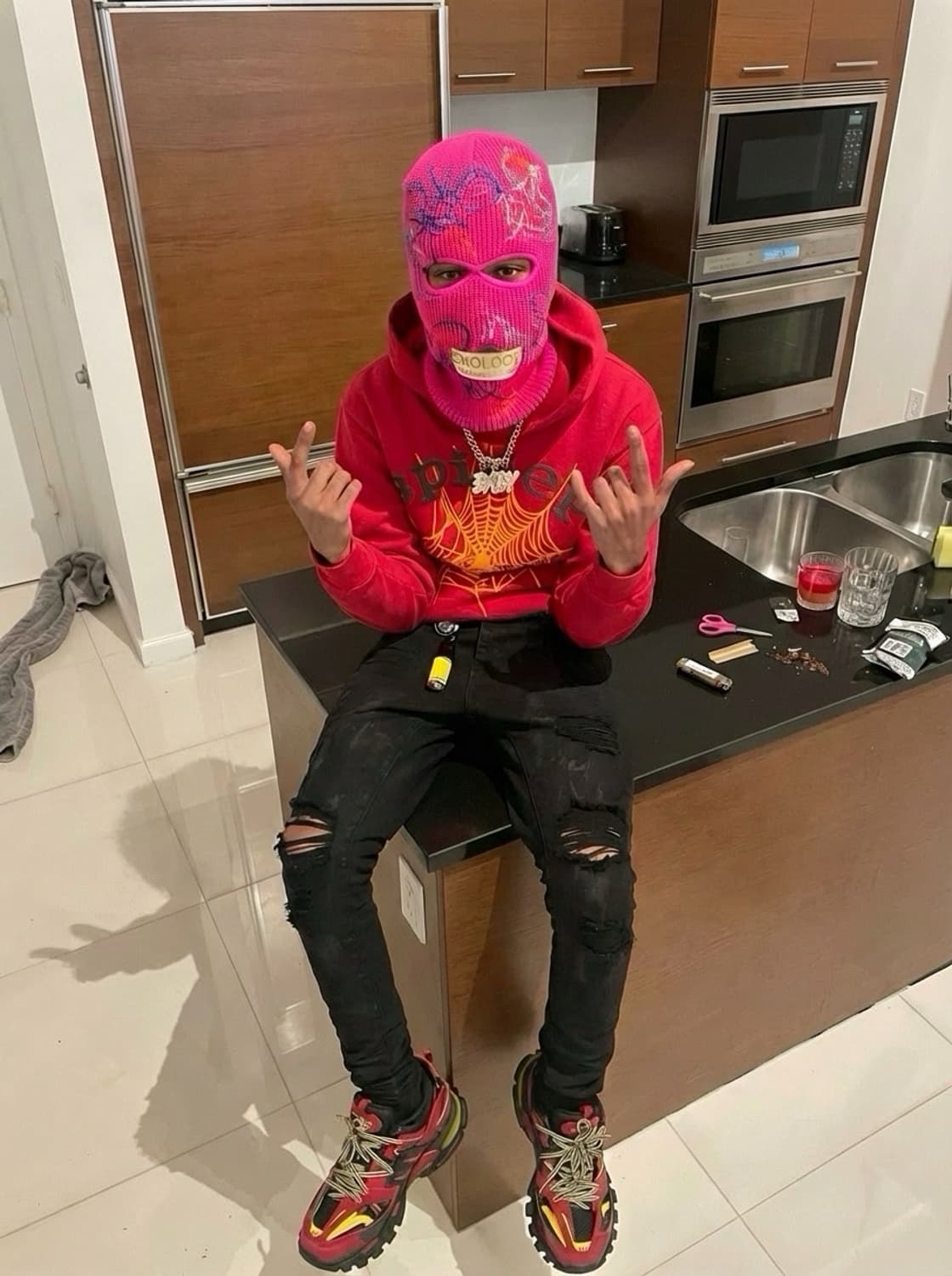 Skoloct  프린트 울 바라클라바 핑크 상품이미지1