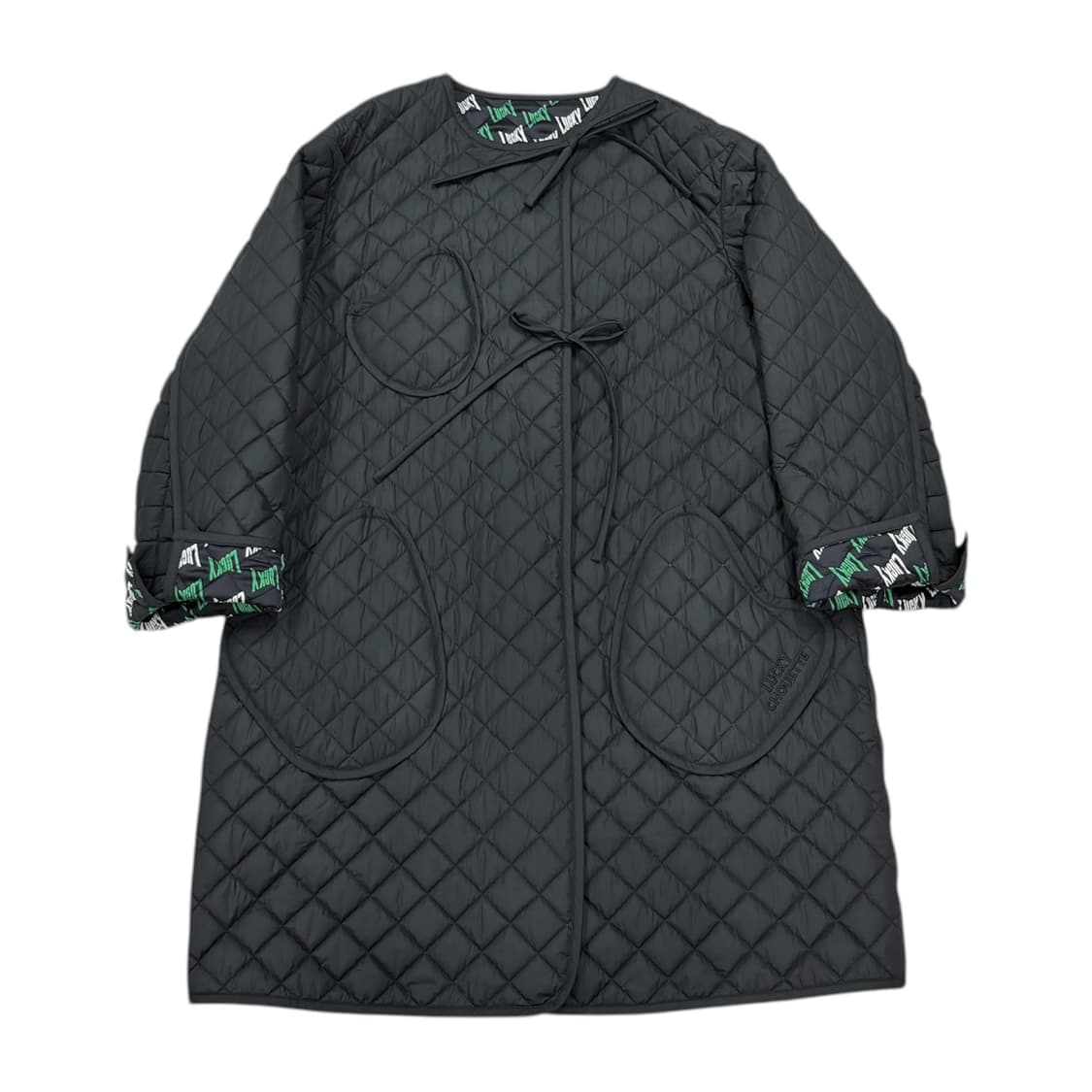 럭키슈에뜨 리본 디테일 퀄팅 패딩 자켓 블랙 36 상품이미지2