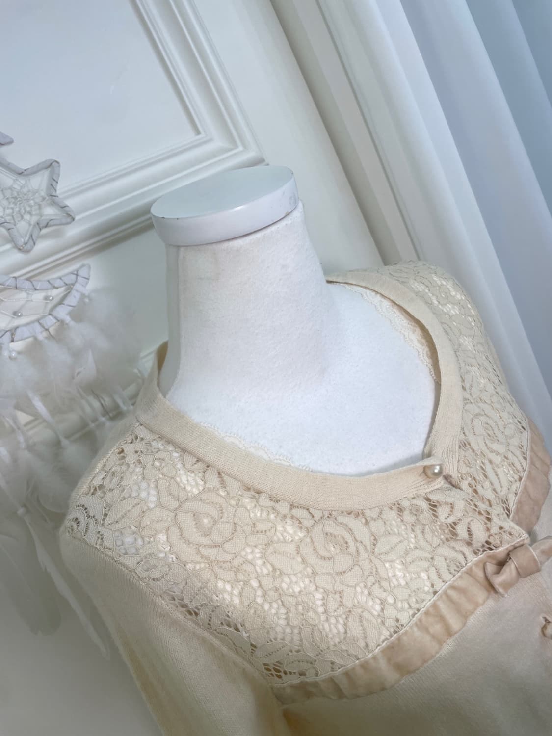 butter cream lace velvet point cardigan& 상품이미지7