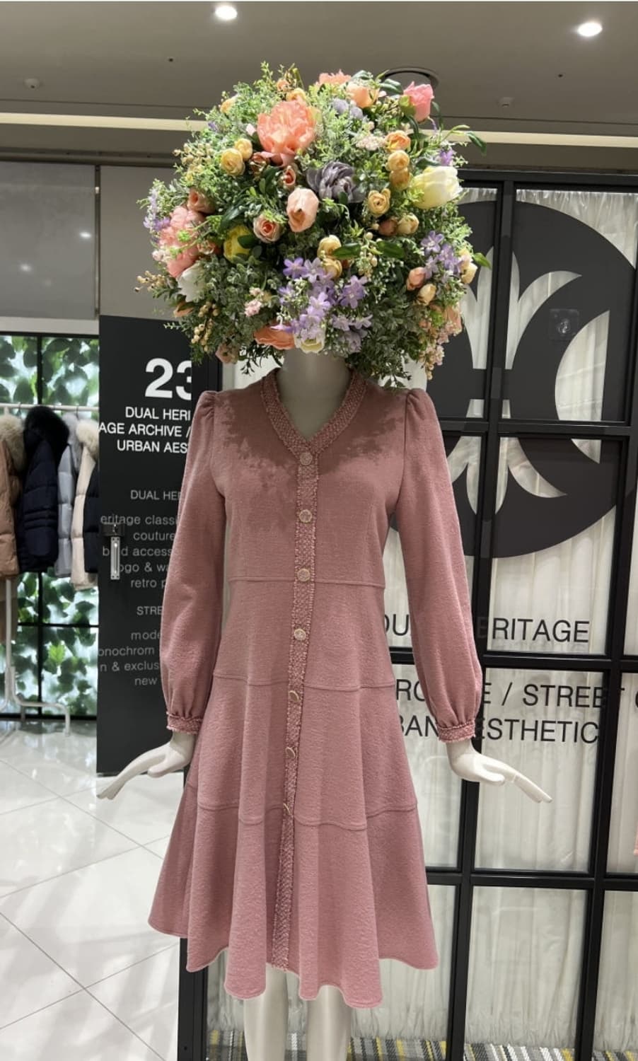 듀엘 자카드 핑크 플레어 원피스 55 사이즈 (미착용택제품) 상품이미지1