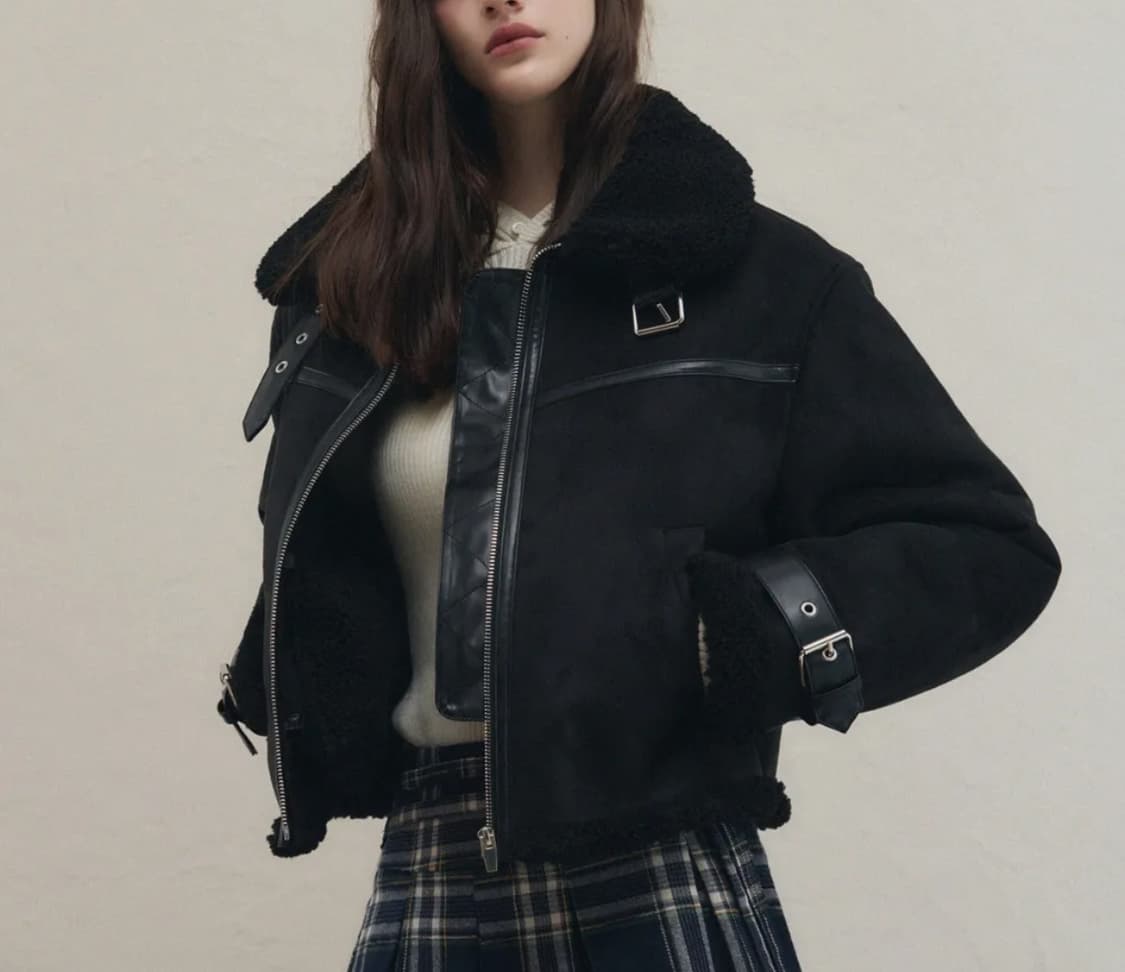 레더리 오블리크 스웨이드 무스탕 자켓 블랙 상품이미지1