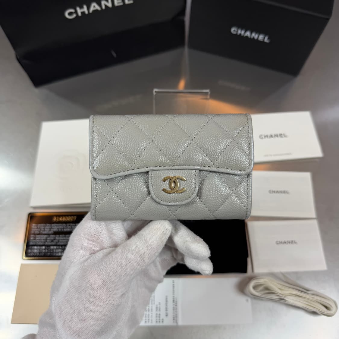 [리오브] 샤넬 CC 로고 클래식 캐비어 똑딱이 플랩 카드지갑 상품이미지2