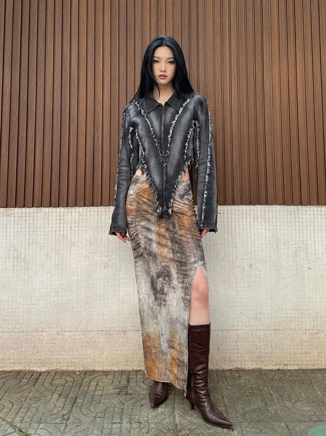 BAD BLOOD 트위스트 프레이드 데님 컷오프 자켓 상품이미지1