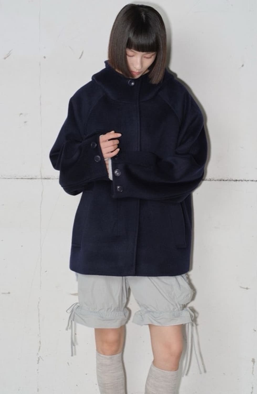 타입서비스 TYPESERVICE Hooded Half Coat Navy 상품이미지1