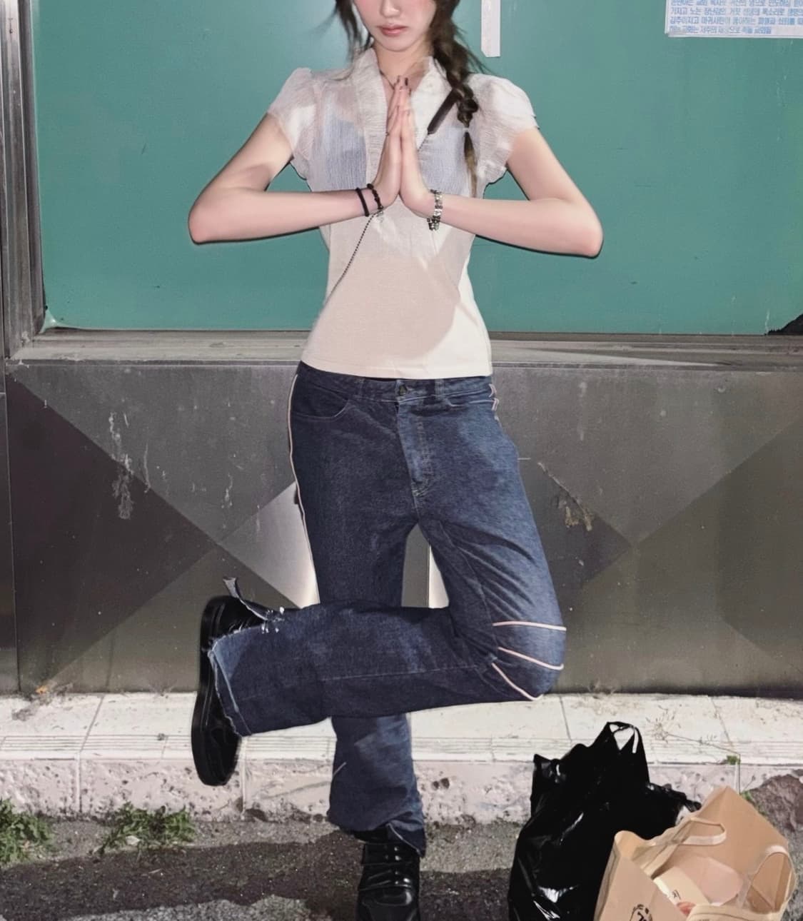 빈티지 레이스 반소매 티 (ivory) 상품이미지1