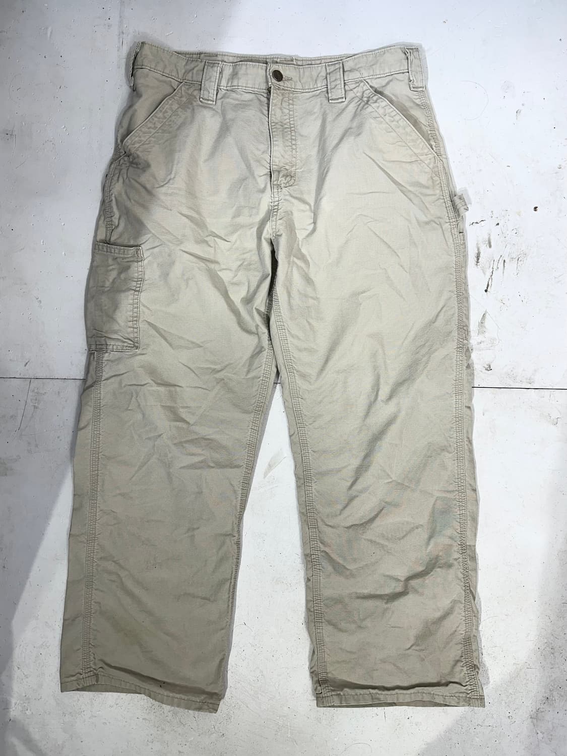 칼하트 b151 베이지 가죽탭 카펜터 와이드 워크 팬츠 바지 34 상품이미지4