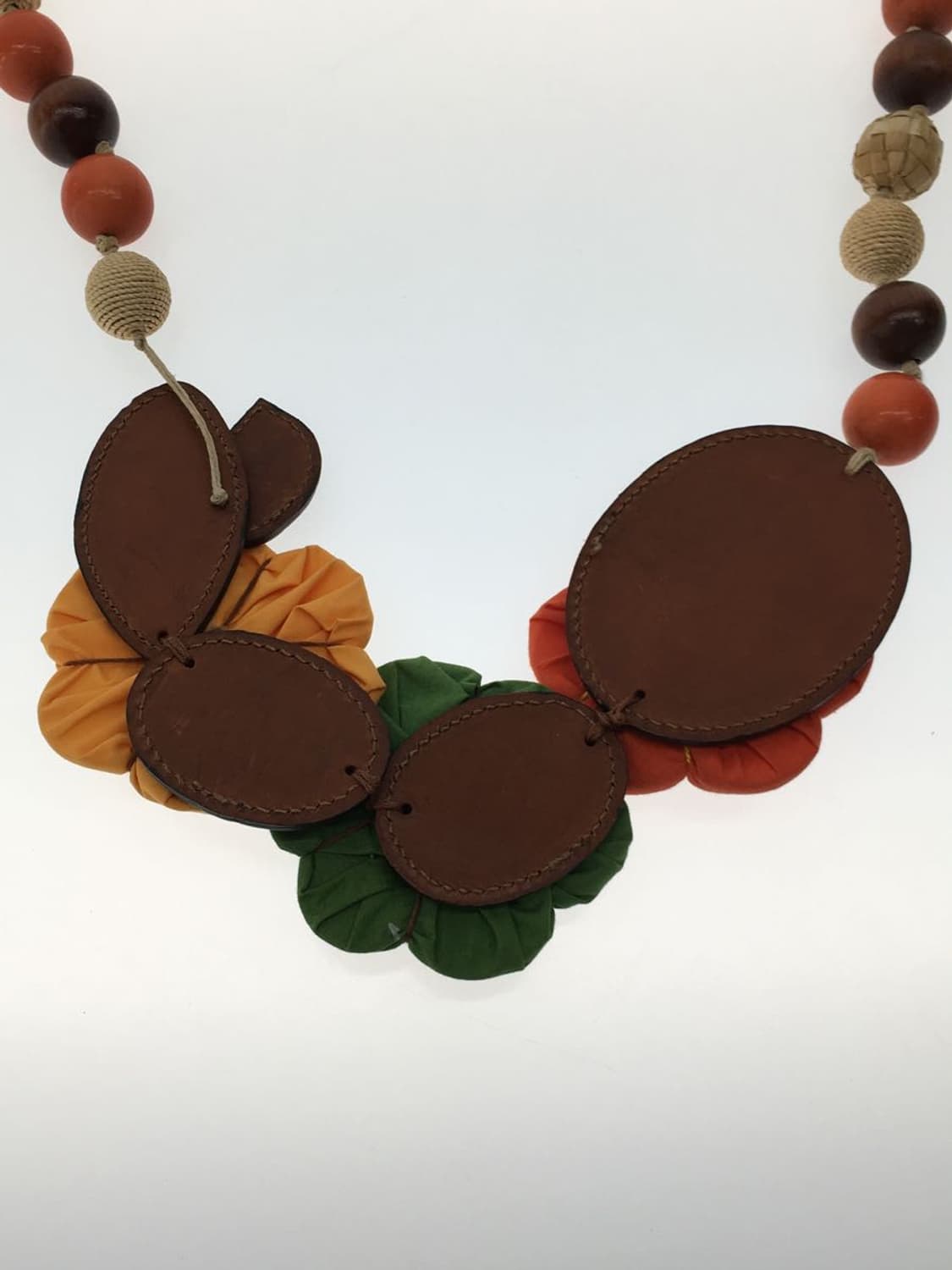 MARNI 마르니 아카이브 패브릭 플라워 아플리케 우드 비즈 목걸이 상품이미지6