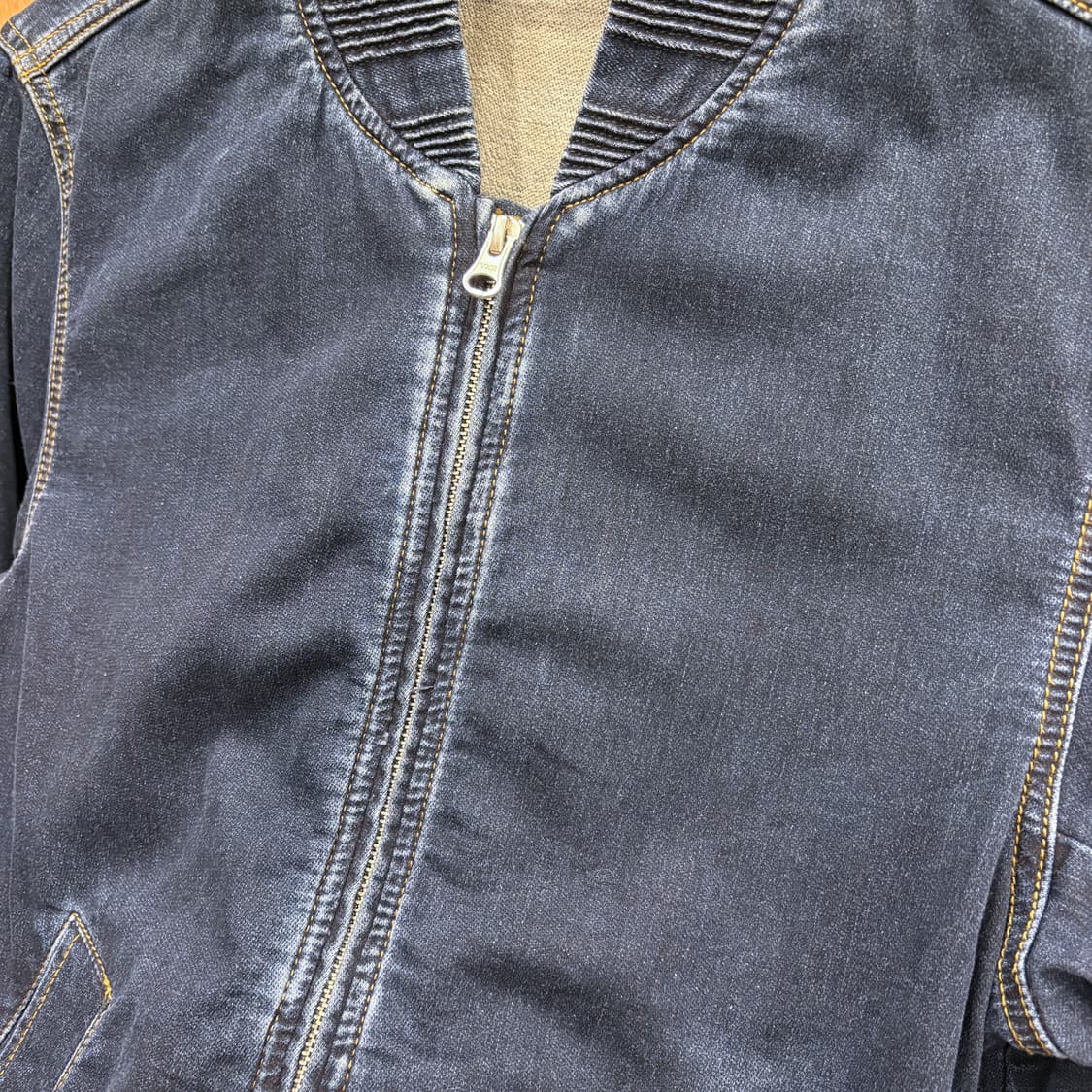 디젤 코튼 집업 자켓 데님 스티치 시보리 커프스 워싱 디테일 빈티지 블루 상품이미지6