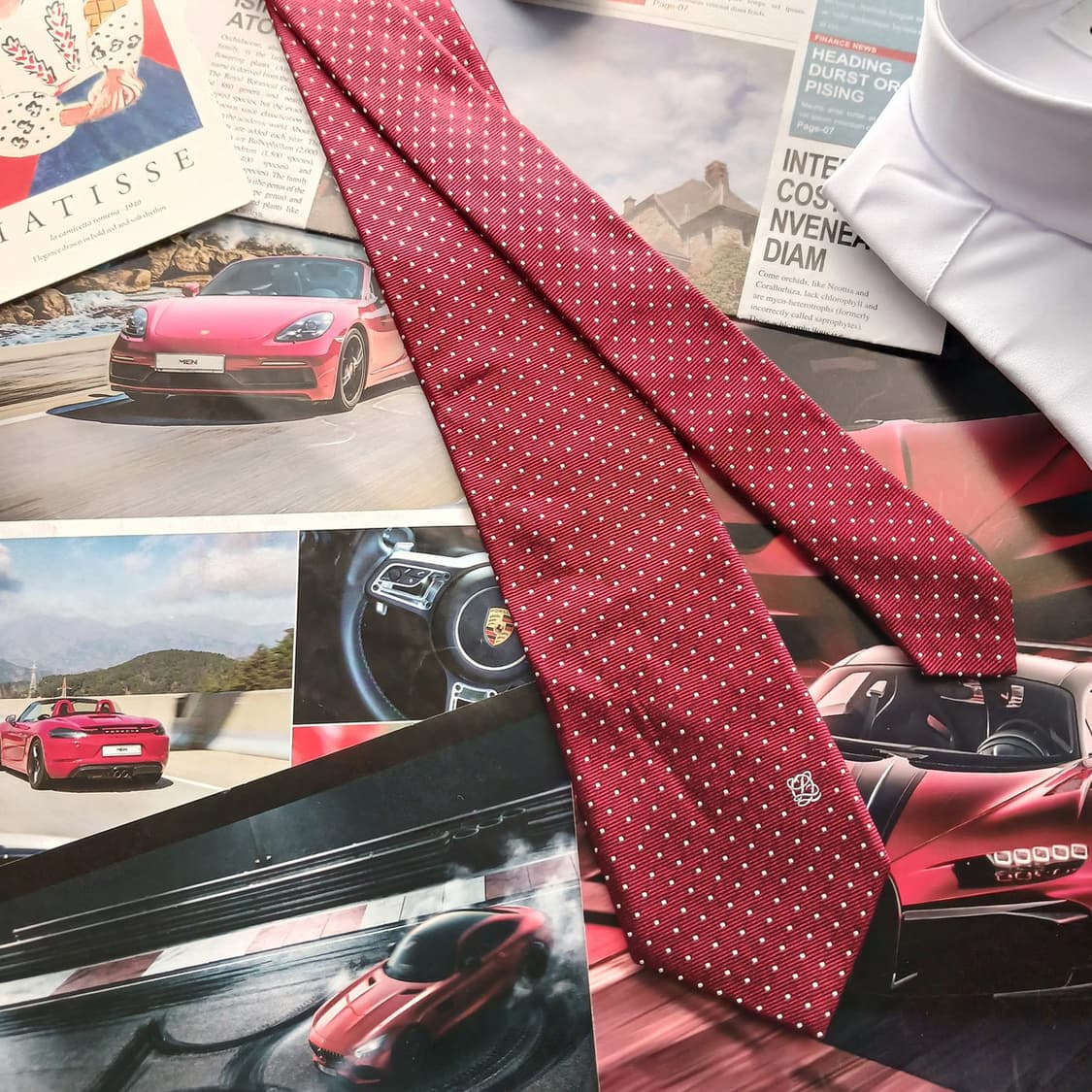 루이까또즈 실크 버건디 도트 슬림 넥타이 7.6cm A+등급 A18589 상품이미지3