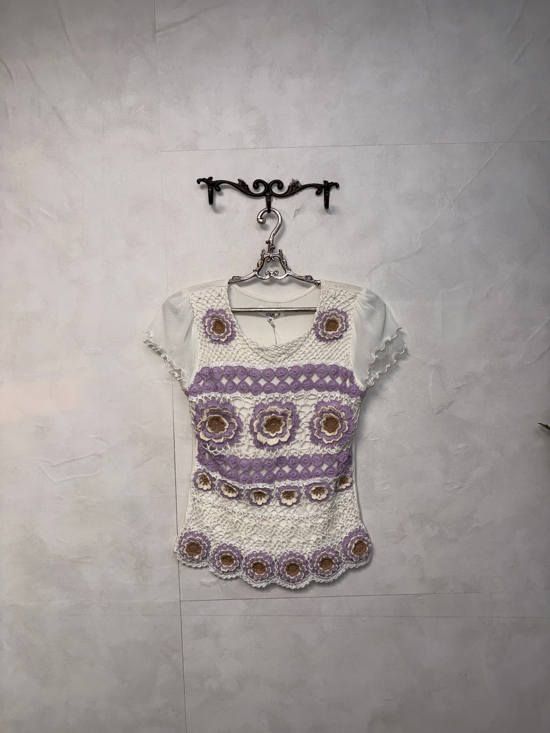 Maliani white purple flower crochet bl 상품이미지1