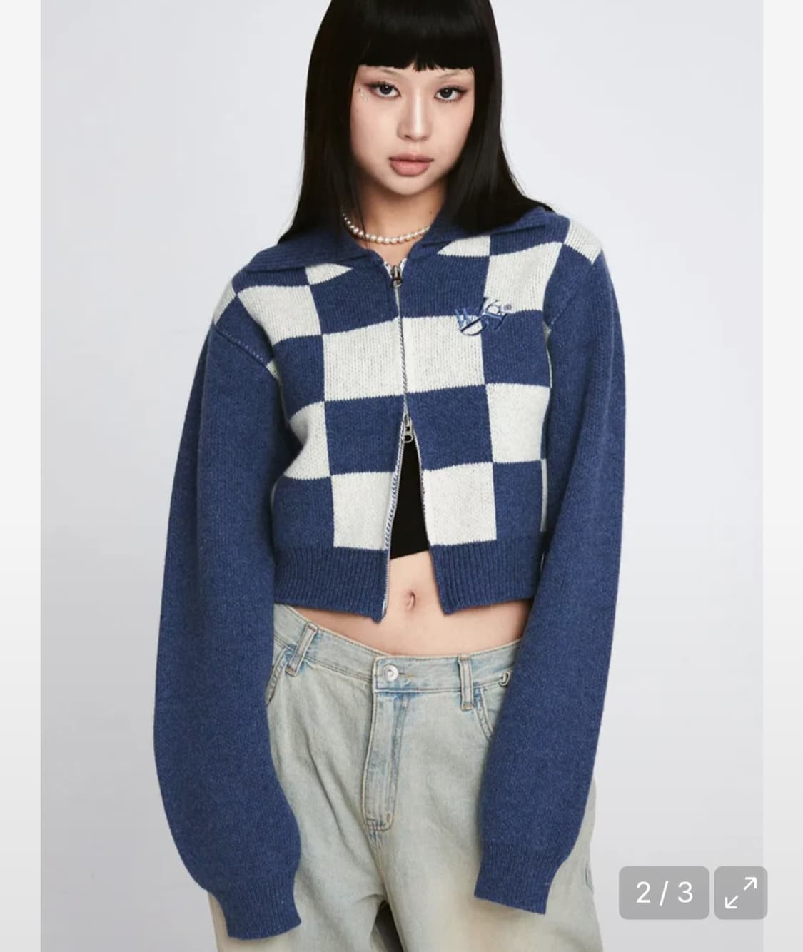 원더비지터 Wool Checkerboard Knit zip-up blue 상품이미지1