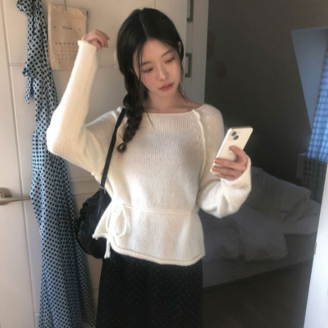 니어웨어 울 보트넥 니트 끈 세트 (아이보리) 새상품 20000 상품이미지5