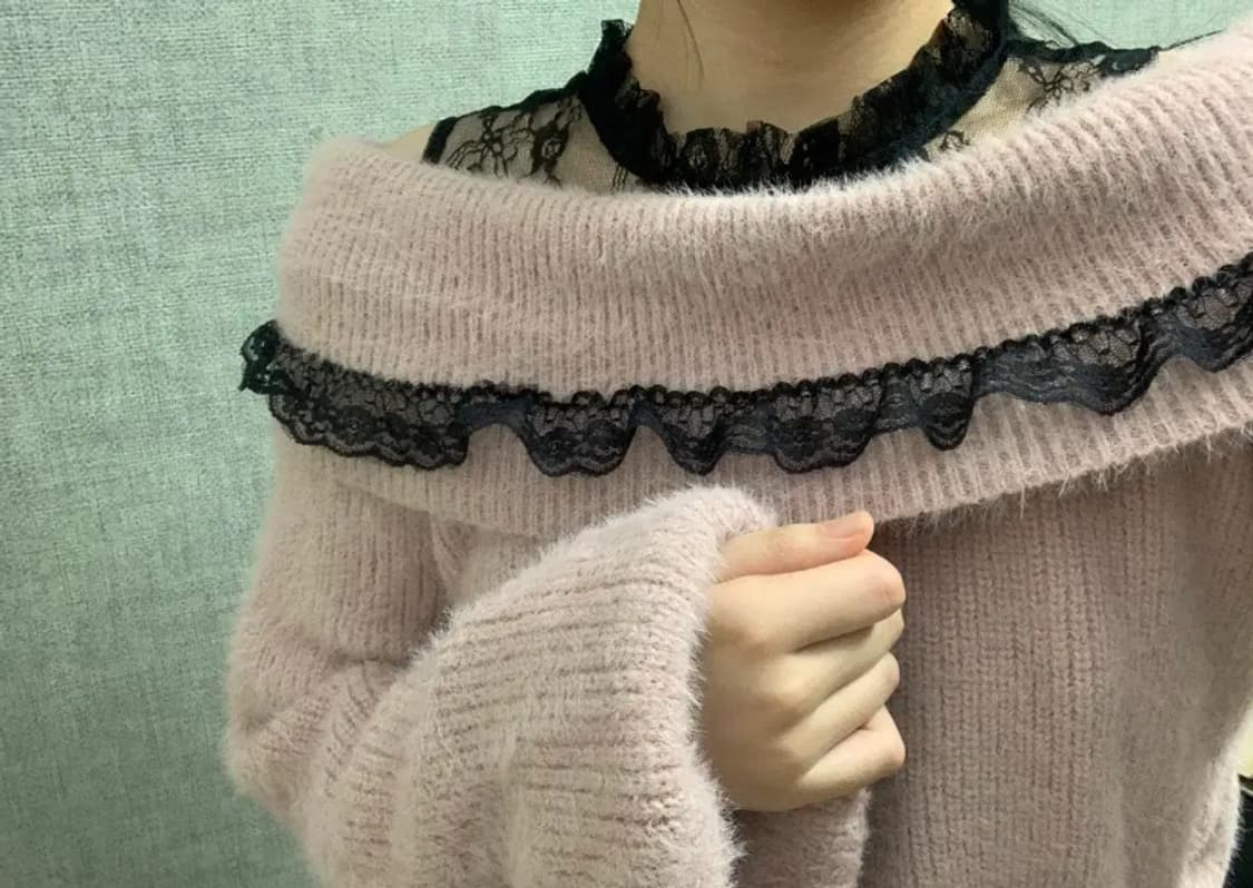 마즈 오프숄더 니트 핑크 지뢰계 갸루 빈티지 양산형 상품이미지2