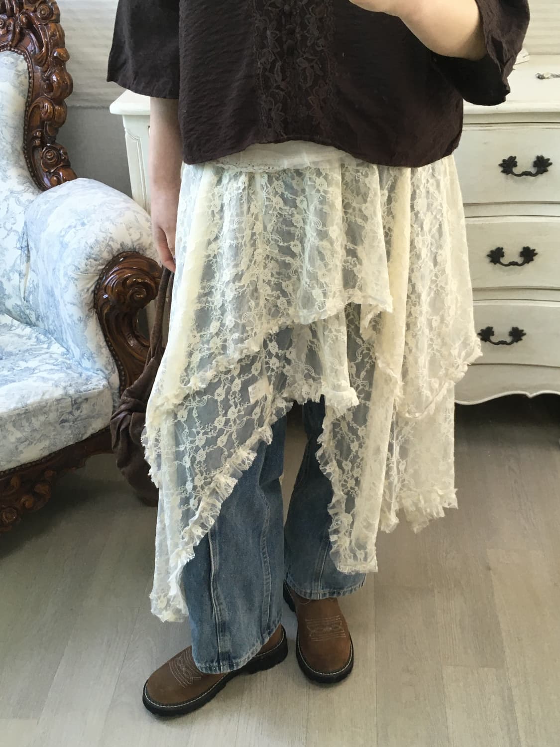 jpn vintage ivory lace layered skirt 상품이미지1