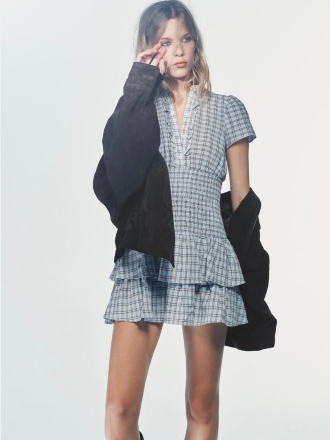 ZARA 자라 체크 러플 코튼 미니 원피스 3067 318 3067318 상품이미지2