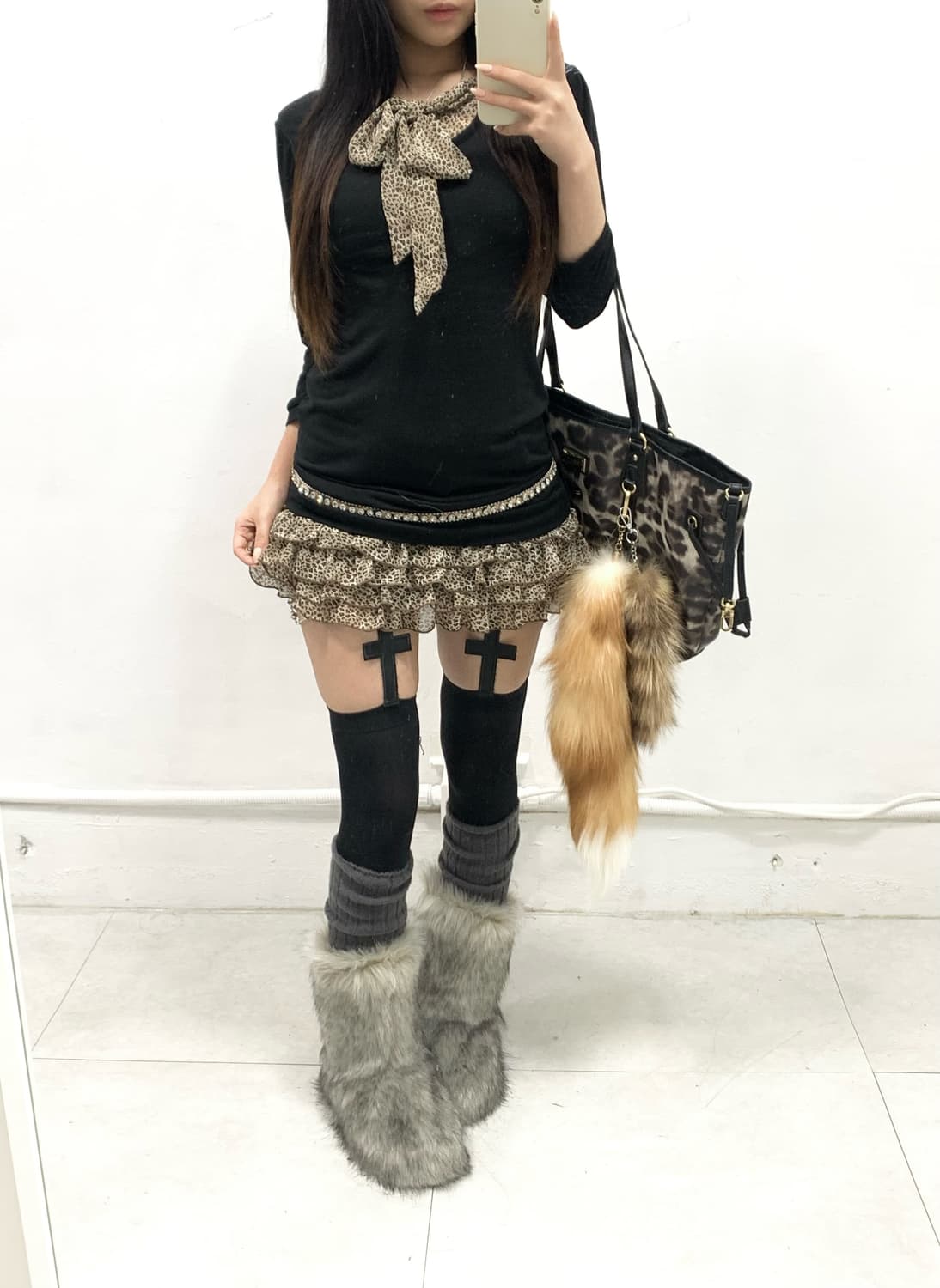 [CHU XXX] 오네갸루 레오파드 리본 원피스 상품이미지4