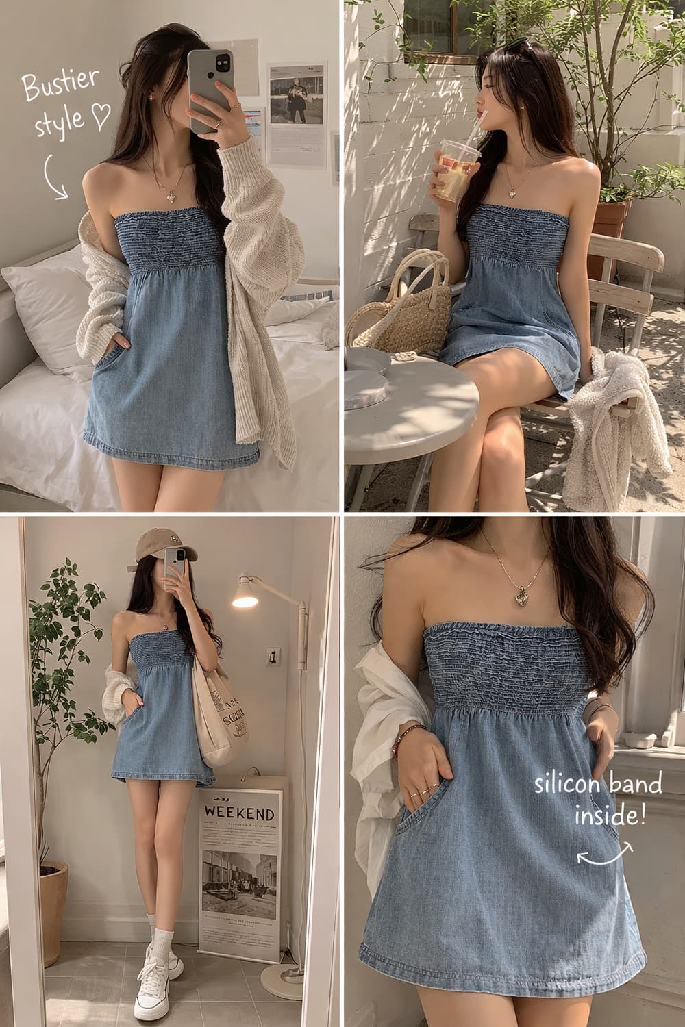 에스프리 edc 워싱 데님 뷔스티에 미니원피스34(44~55) 상품이미지3