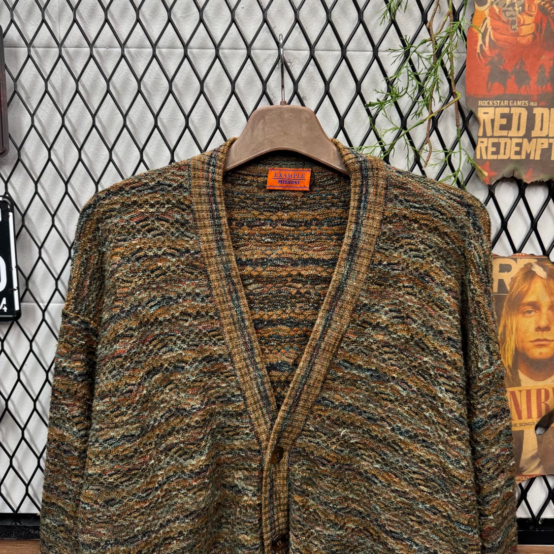 90s 미쏘니 이그잼플 울 니트 가디건 멜란지 패턴 브라운 배색 상품이미지3