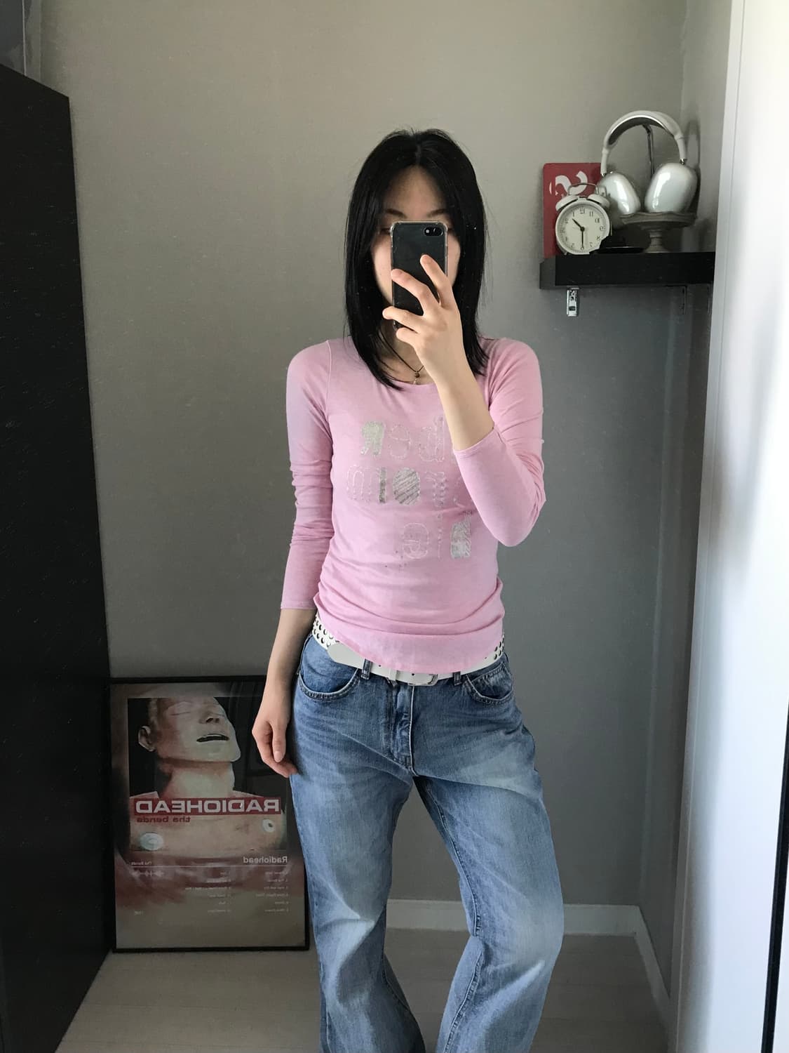 아베크롬비 중앙 프린팅 연핑크 긴팔티 상품이미지1