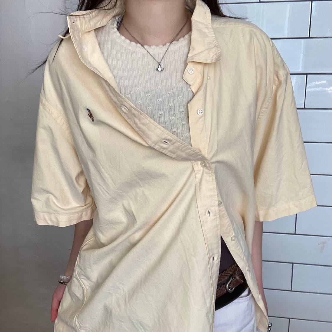 폴로 랄프로렌 클래식 핏 옐로우 반팔 셔츠 상품이미지1