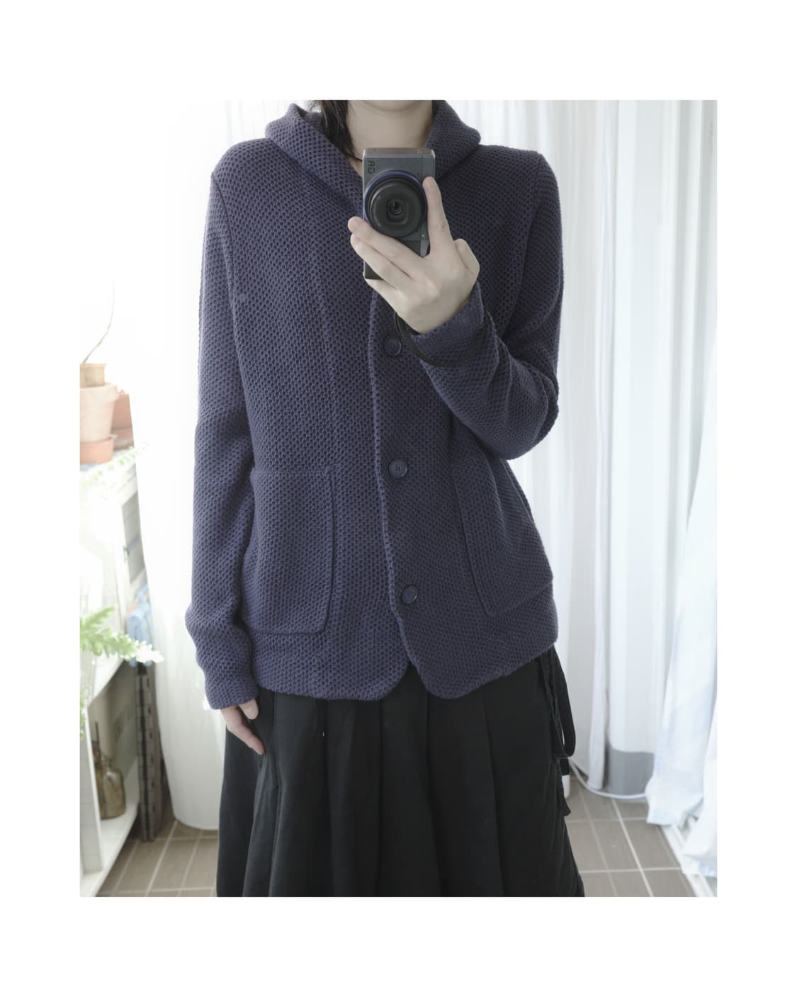 Navy waffle cardigan 상품이미지5