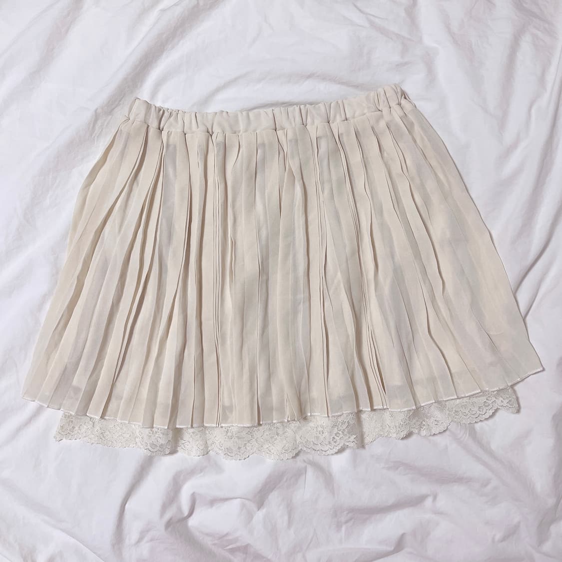 아이보리 레이스 플리츠 스커트 쉬폰 빈티지 로걀 히메갸루 라떼갸루 상품이미지1