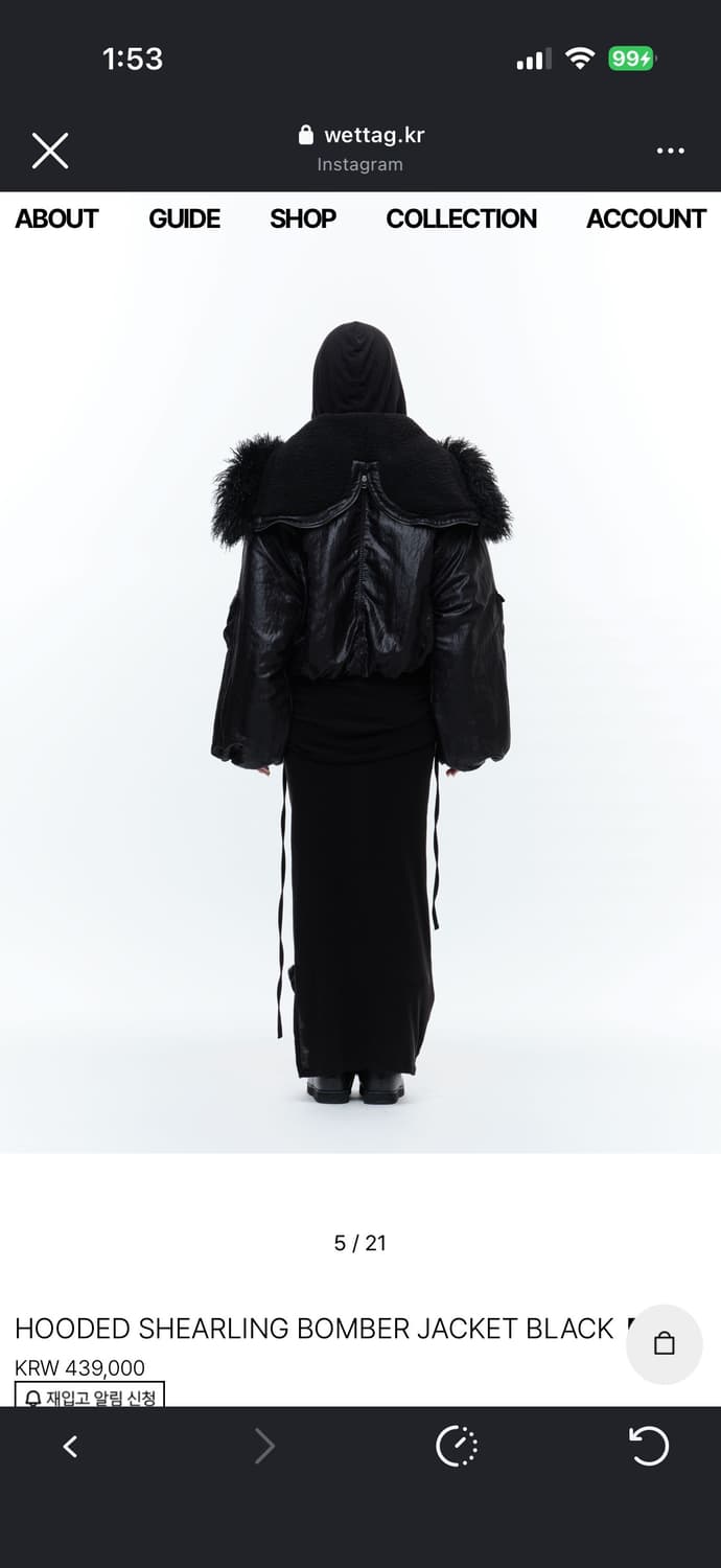 HOODED SHEARLING BOMBER JACKET BLACK 상품이미지2