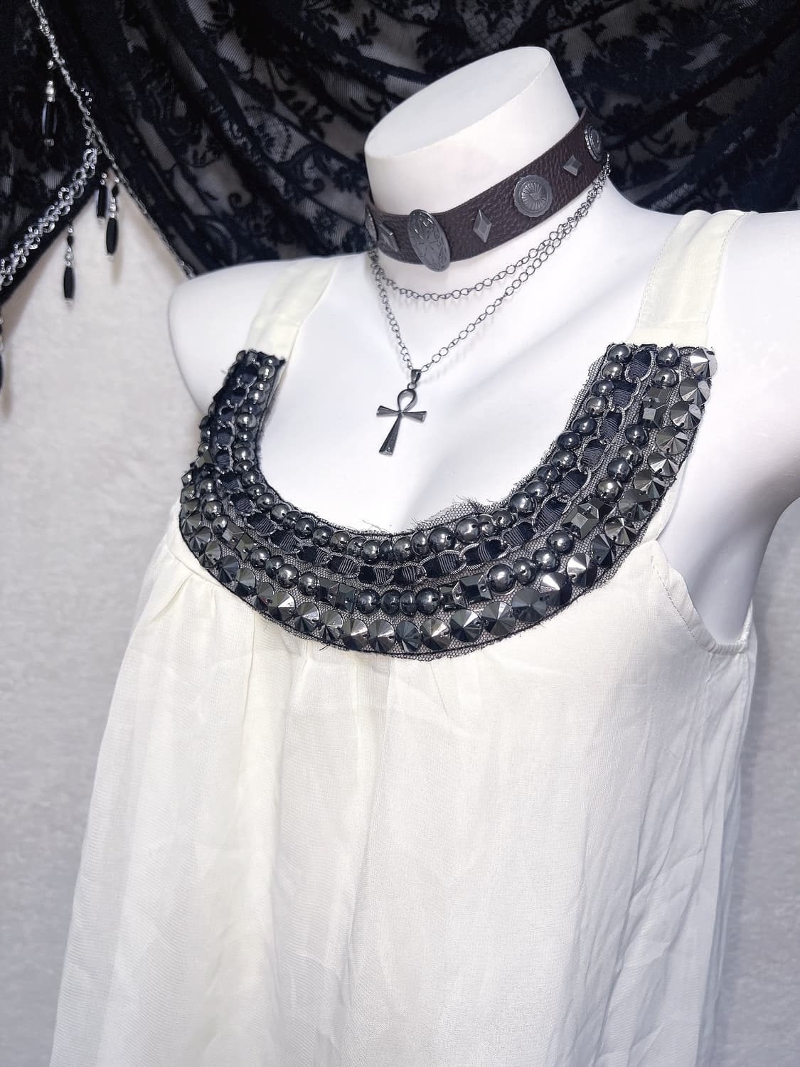 오리엔탈 비즈장식 쉬폰 미니원피스 슬리브리스 나시 로맨틱갸루 로걀 히메 상품이미지1