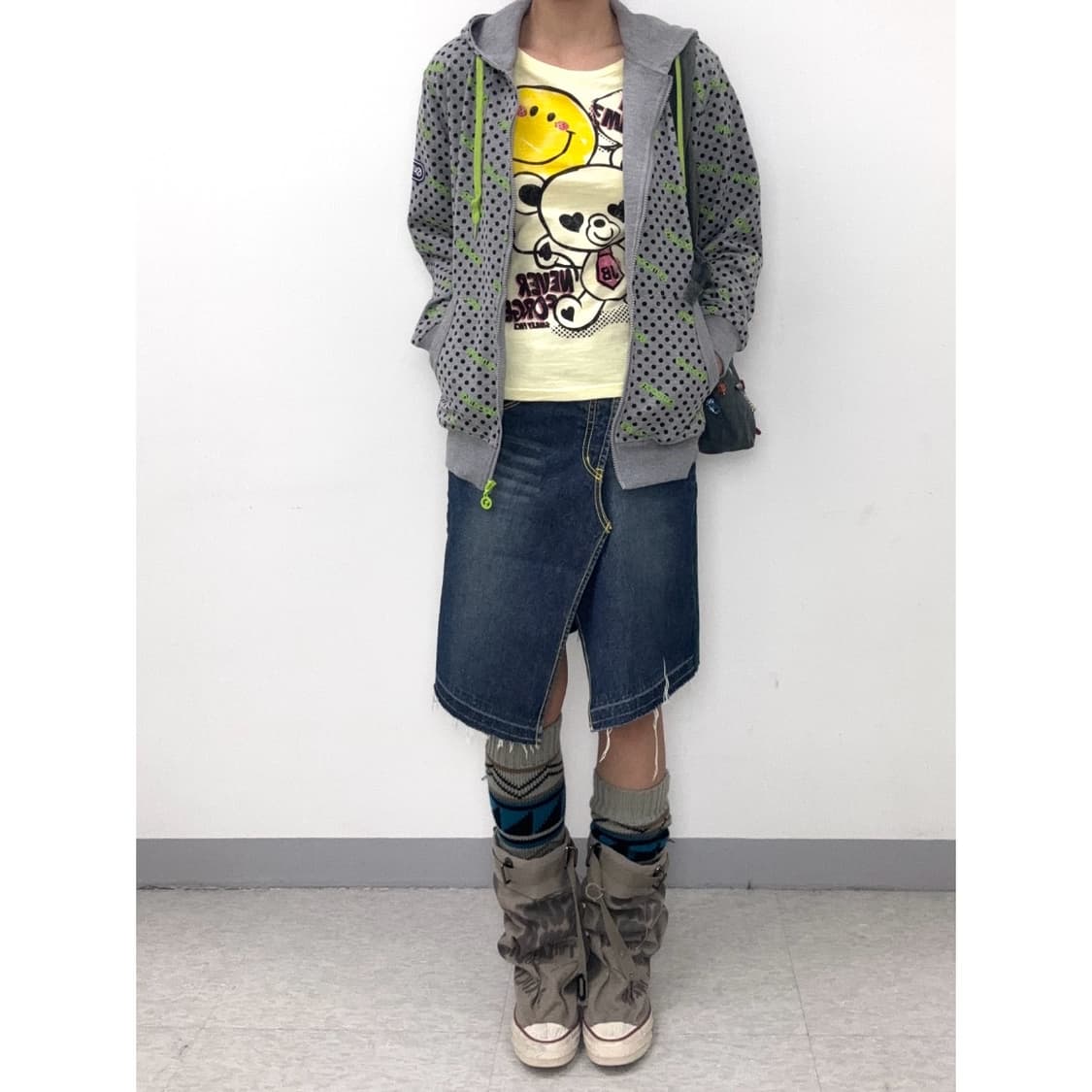 빈티지 도트 그레이 후드집업 상품이미지5