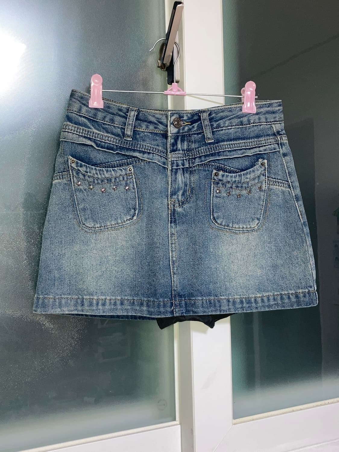 빈티지 구제 y2k 오네갸루 펑크 핀터깔 워싱 데님 미니 청 스커트 치마 상품이미지1