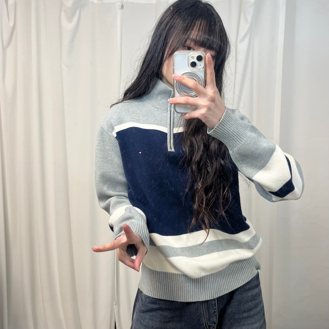 Tommy Hilfiger Grey × Navy Half-Zip Knit 상품이미지2